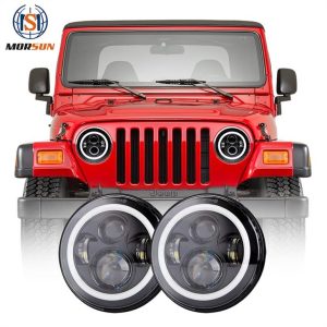 DOT 7 LED фарове Halo за Jeep Wrangler TJ Аксесоари Автомобилен LED проектор Обектив за фарове за Jeep TJ 1997-2006 JK CJ7 LJ