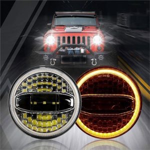 Morsun LED фар за Jeep Harley 7inch кръгли фарове Hi-lo Beam с ангелски очи 12v 108W