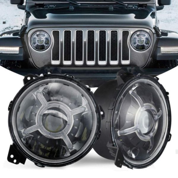 Най-новите 9-инчови кръгли LED фарове Halo DRL за джип Wrangler JL 2018 2019 ъпгрейдирани фарове с дълги светлини с дневни светлини